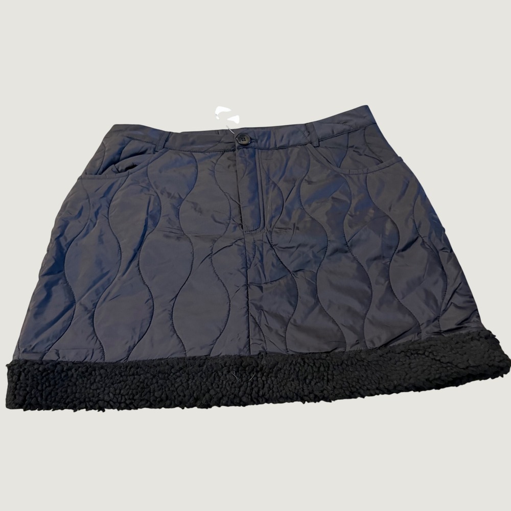 Fashion‎ Nova Black Quilted Mini Skirt Sherpa Trim Puffer Pockets NWT Size L
